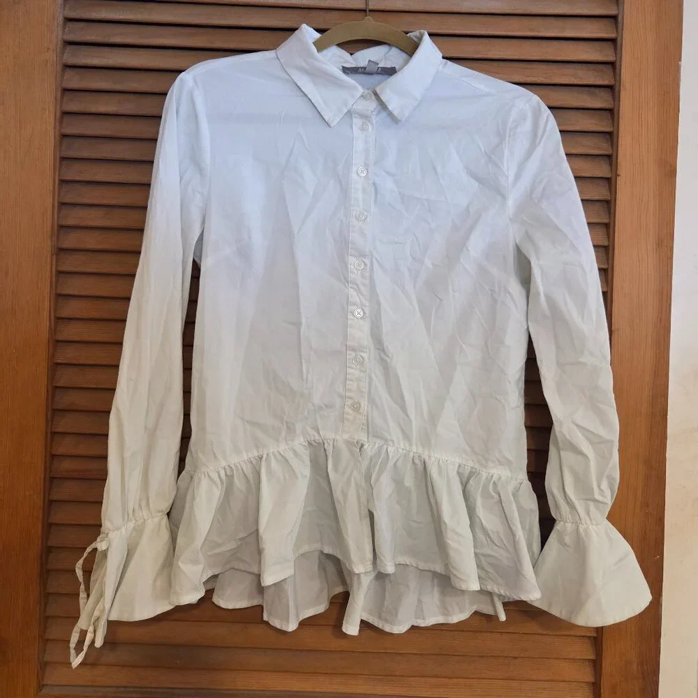 Ruffled hem button down blouse - Picture 1 of 3